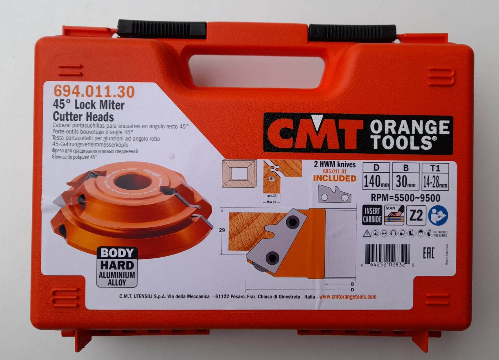 CMT 694.011.30 TESTA PER INCASTRI AD ANGOLO RETTO 45° HW D=140X29X30