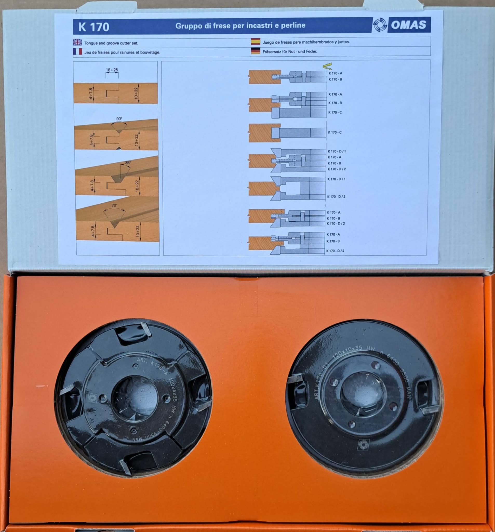Set freze OMAS cod.K170 pentru lambriuri și dușumele. 1 Set freze OMAS cod.K170 pentru lambriuri și dușumele.