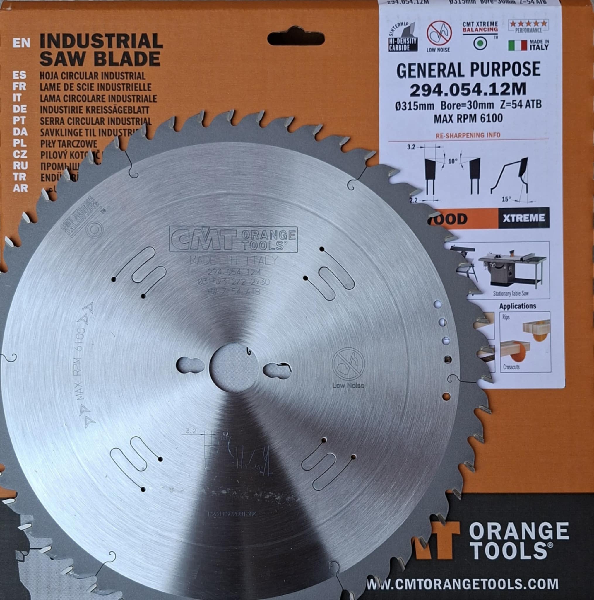 Pânza circular CMT industrială pentru tivit și despicat. 315mm. cod. 294.054.12M 1 Pânza circular CMT industrială pentru tivit și despicat. 315mm. cod. 294.054.12M