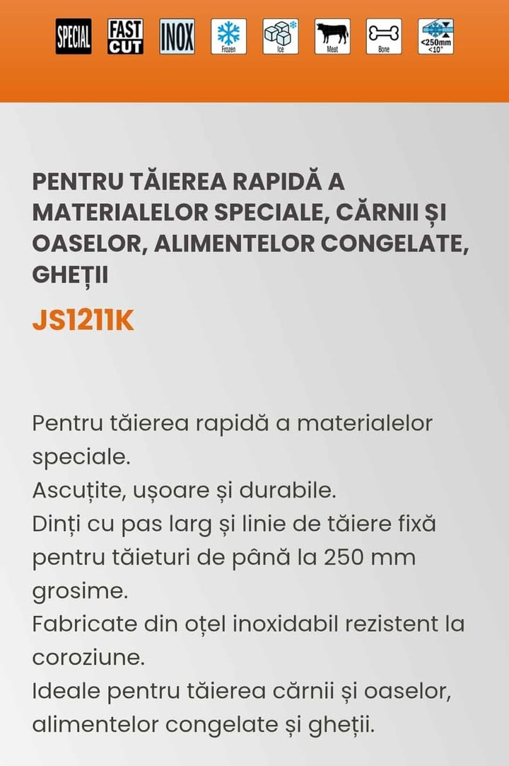 Set de 5 lame CMT pentru fierăstrău sabie Special pentru măcelărie și tăierea produselor alimentare congelate.cod.JS1211K-5 4 Set de 5 lame CMT pentru fierăstrău sabie Special pentru măcelărie și tăierea produselor alimentare congelate.cod.JS1211K-5 - imagine 4